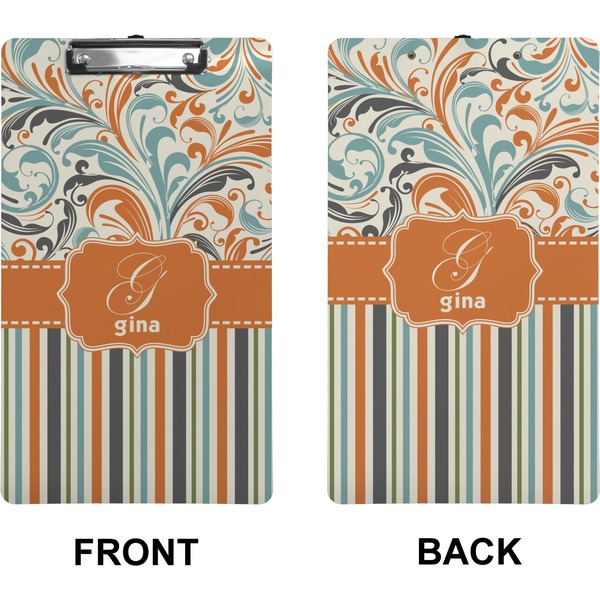 Orange Blue Swirls & Stripes Clipboard (Legal) (Front + Back)