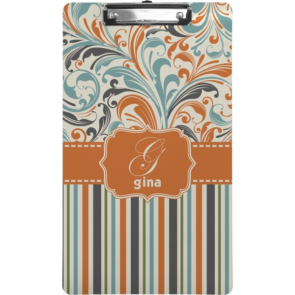 Custom Orange Blue Swirls & Stripes Clipboard (Legal Size) (Personalized)