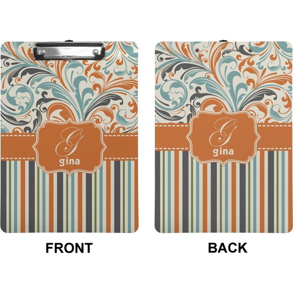 Orange Blue Swirls & Stripes Clipboard (Letter) (Front + Back)