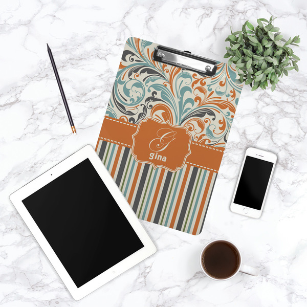 Orange Blue Swirls & Stripes Clipboard - Lifestyle Photo