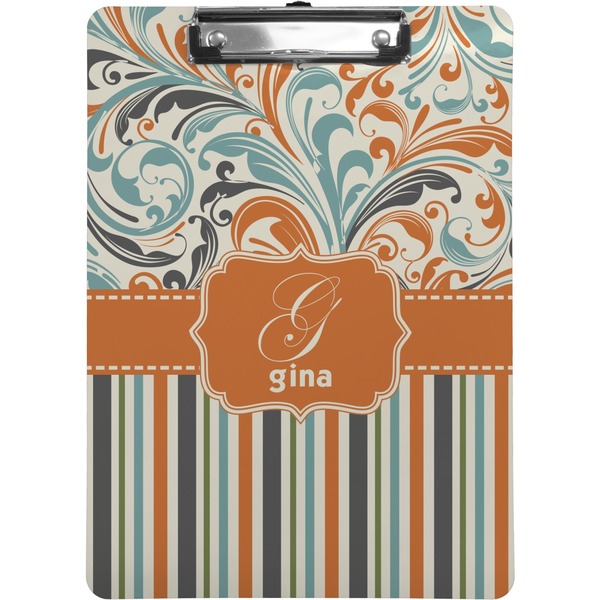Custom Orange Blue Swirls & Stripes Clipboard (Personalized)