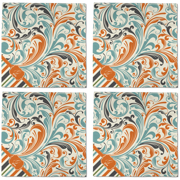 Orange Blue Swirls & Stripes Cloth Napkins - Personalized Dinner (APPROVAL) Set of 4