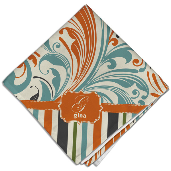 Orange Blue Swirls & Stripes Cloth Napkins - Personalized Dinner (Folded Four Corners)