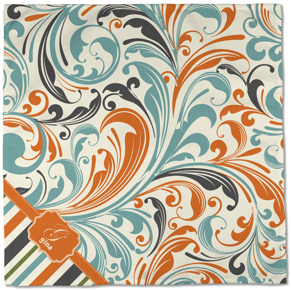 Orange Blue Swirls & Stripes Cloth Napkins - Personalized Dinner (Full Open)