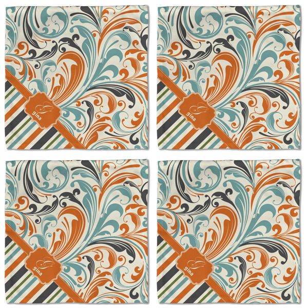 Orange Blue Swirls & Stripes Cloth Napkins - Personalized Lunch (APPROVAL) Set of 4