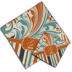 Orange Blue Swirls & Stripes Cloth Napkin w/ Name and Initial