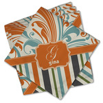 Orange Blue Swirls & Stripes Cloth Cocktail Napkins - Set of 4 w/ Name and Initial