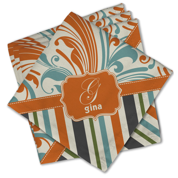 Orange Blue Swirls & Stripes Cloth Napkins - Personalized Lunch (PARENT MAIN Set of 4)