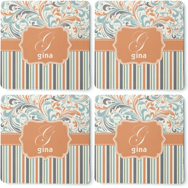 Orange Blue Swirls & Stripes Coaster Rubber Back - Apvl