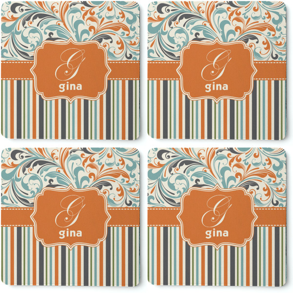 Orange Blue Swirls & Stripes Coaster Rubber Back - Apvl