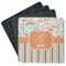 Orange Blue Swirls & Stripes Square Rubber Backed Coasters - Set of 4 (Personalized)