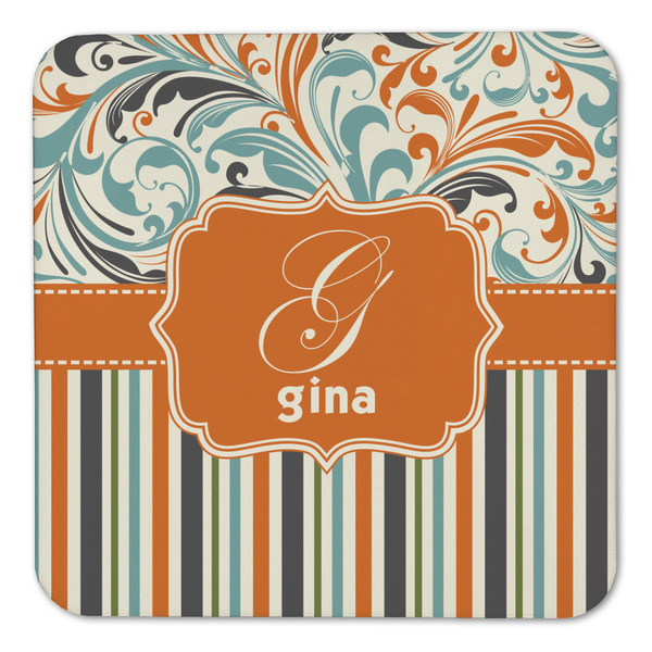 Orange Blue Swirls & Stripes Coaster Set - FRONT (one)
