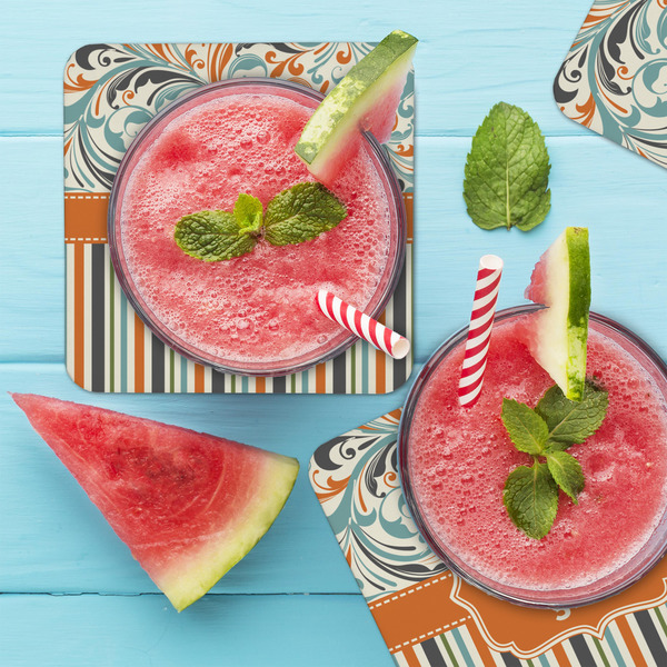 Orange Blue Swirls & Stripes Coaster Set - LIFESTYLE