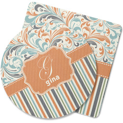 Orange Blue Swirls & Stripes Rubber Backed Coaster (Personalized)