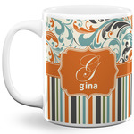 Orange Blue Swirls & Stripes 11 Oz Coffee Mug - White (Personalized)