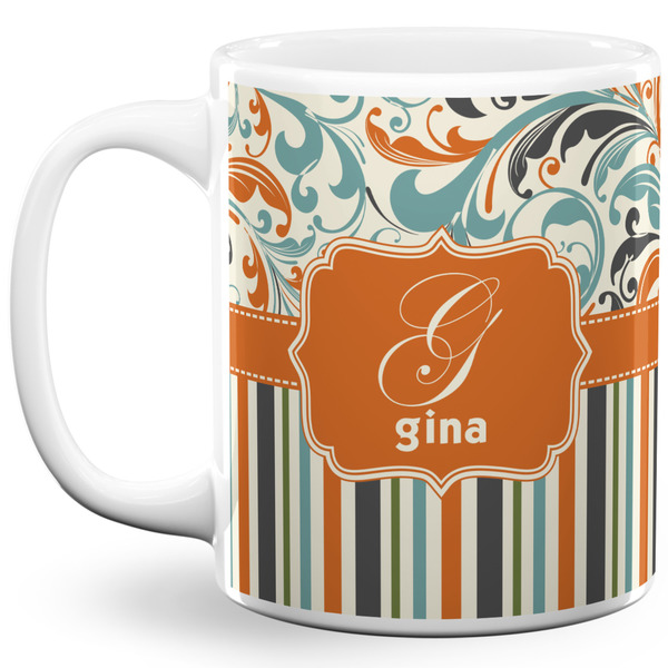 Custom Orange Blue Swirls & Stripes 11 Oz Coffee Mug - White (Personalized)