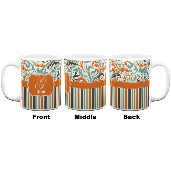 Orange Blue Swirls & Stripes Coffee Mug - 11 oz - White APPROVAL