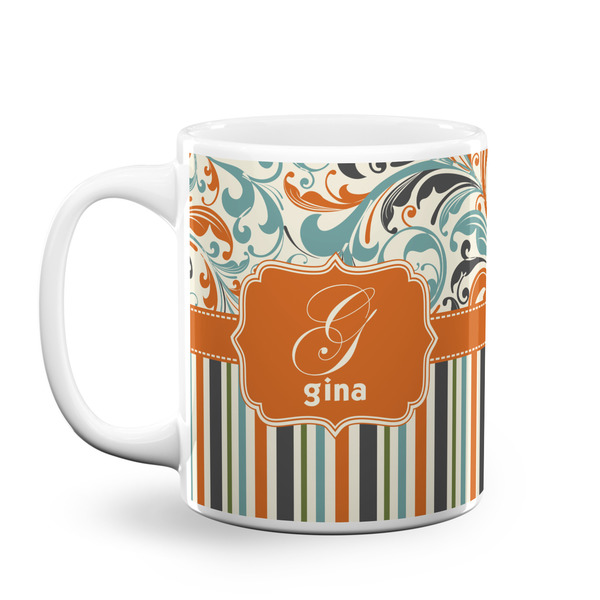 Custom Orange Blue Swirls & Stripes Coffee Mug (Personalized)