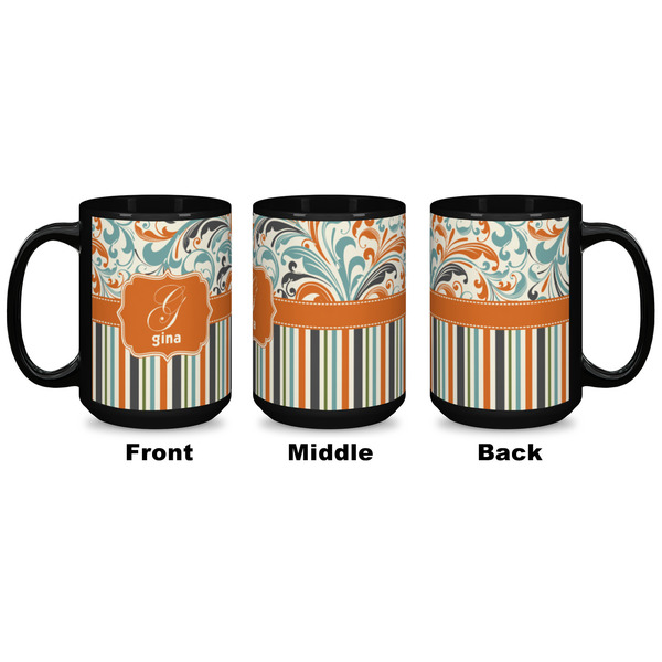 Orange Blue Swirls & Stripes Coffee Mug - 15 oz - Black APPROVAL