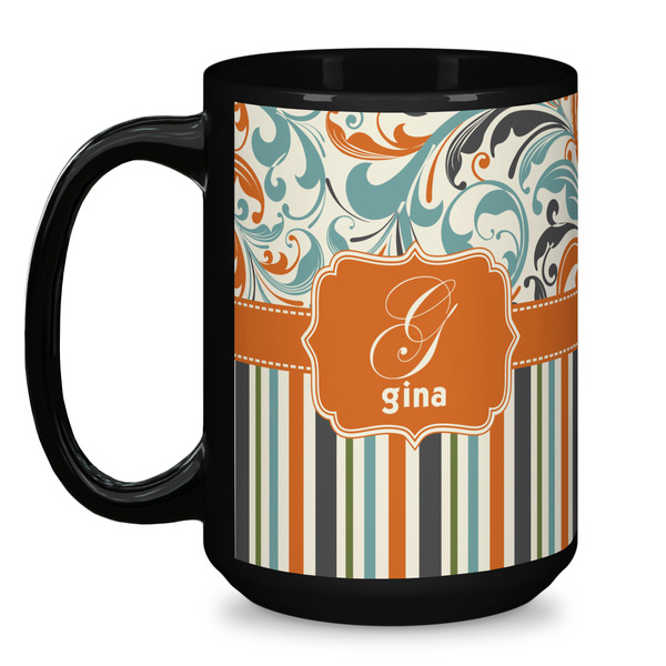Orange Blue Swirls & Stripes Coffee Mug - 15 oz - Black