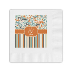 Orange Blue Swirls & Stripes Coined Cocktail Napkins (Personalized)