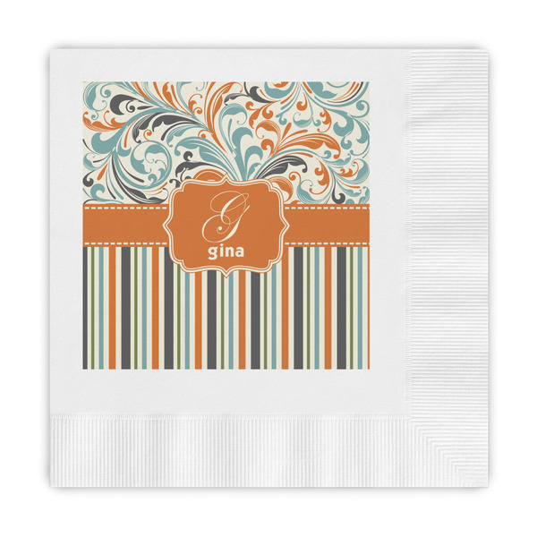 Custom Orange Blue Swirls & Stripes Embossed Decorative Napkins (Personalized)