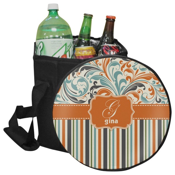 Custom Orange Blue Swirls & Stripes Collapsible Cooler & Seat (Personalized)