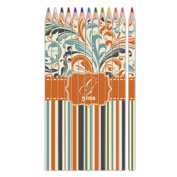 Custom Orange Blue Swirls & Stripes Colored Pencils (Personalized)