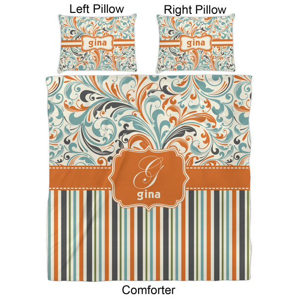 Orange Blue Swirls & Stripes Comforter Set - Queen - Approval