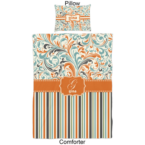 Orange Blue Swirls & Stripes Comforter Set - Twin - Approval