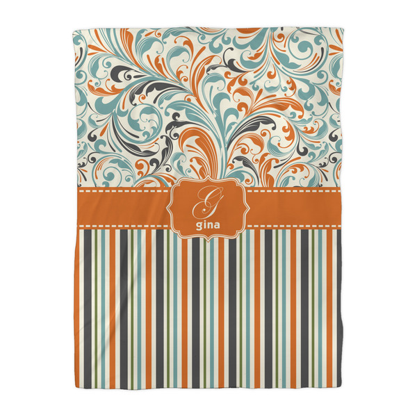 Orange Blue Swirls & Stripes Comforter - Twin XL - Front