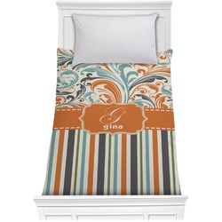 Orange Blue Swirls & Stripes Comforter - Twin (Personalized)