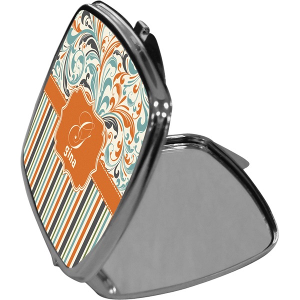 Orange Blue Swirls & Stripes Compact Mirror (Side View)