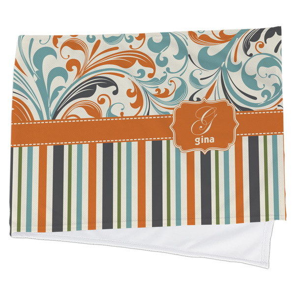 Custom Orange Blue Swirls & Stripes Cooling Towel (Personalized)