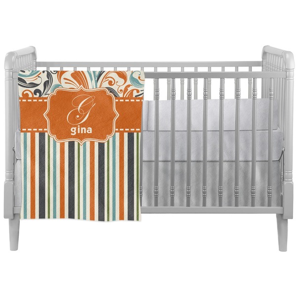 Custom Orange Blue Swirls & Stripes Crib Comforter / Quilt (Personalized)