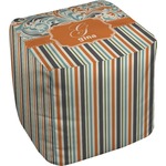 Orange Blue Swirls & Stripes Cube Pouf Ottoman (Personalized)
