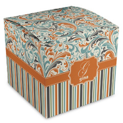 Orange Blue Swirls & Stripes Cube Favor Gift Boxes (Personalized)