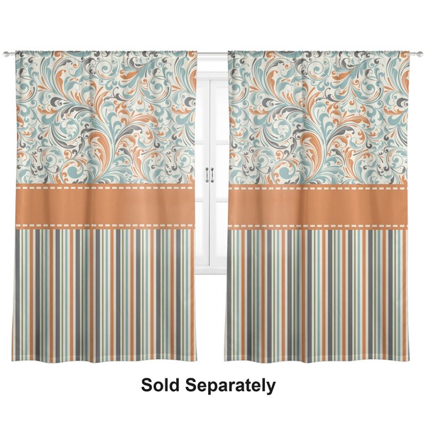 Orange Blue Swirls & Stripes Curtain 112x80 - Lined