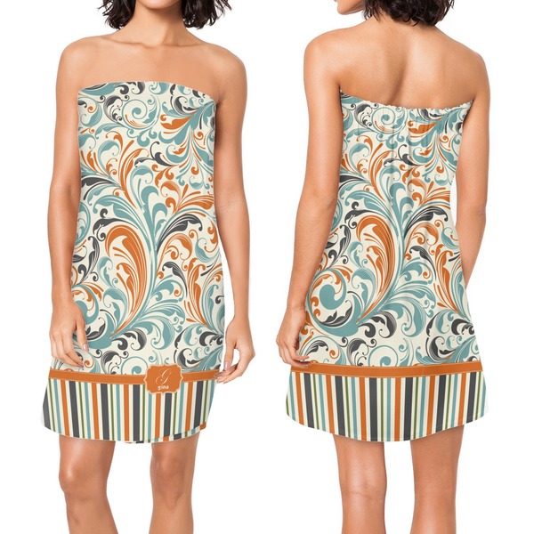 Orange Blue Swirls & Stripes Custom Bath Wrap - Front & Back View