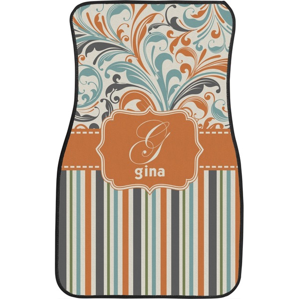 Orange Blue Swirls & Stripes Custom Car Floor Mats (Front Seat)