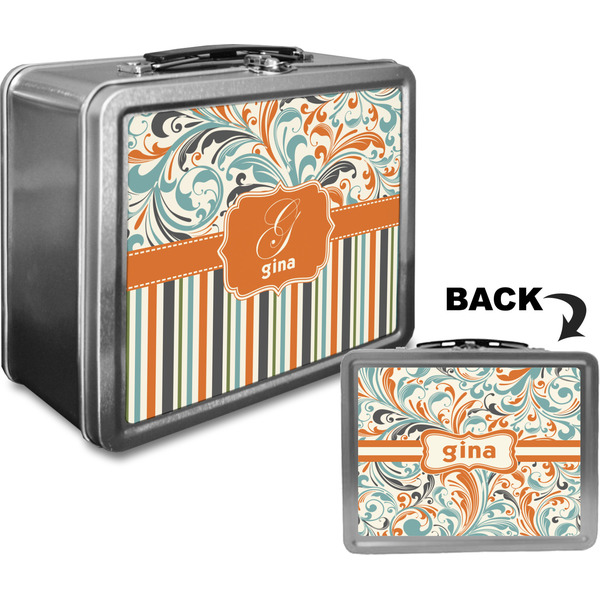 Orange Blue Swirls & Stripes Custom Lunch Box / Tin Approval
