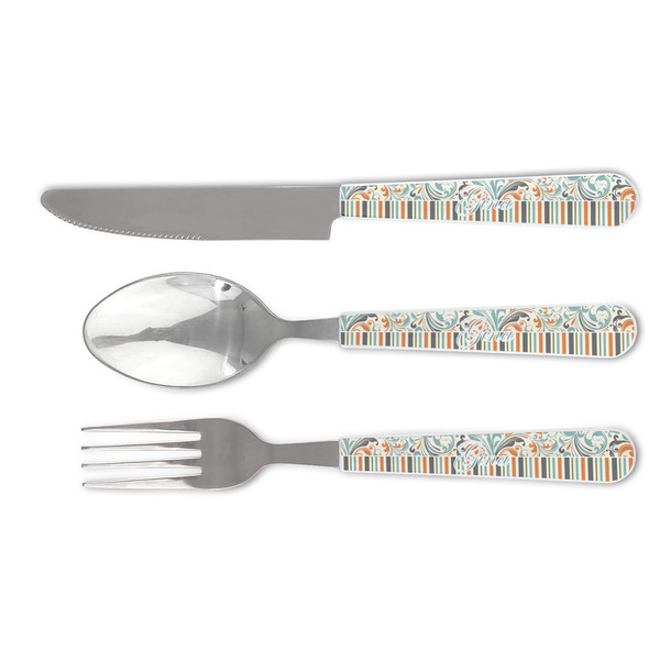 Custom Orange Blue Swirls & Stripes Cutlery Set (Personalized)