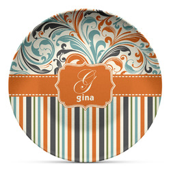 Orange Blue Swirls & Stripes Microwave Safe Plastic Plate - Composite Polymer (Personalized)
