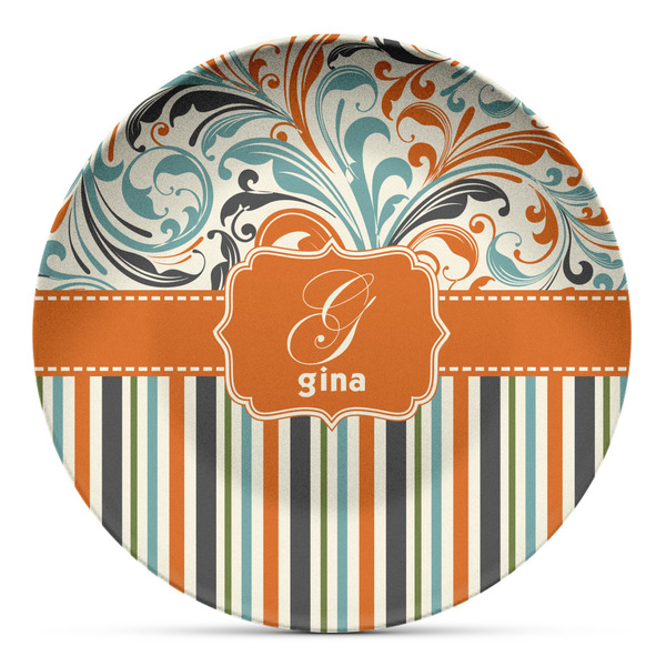 Custom Orange Blue Swirls & Stripes Microwave Safe Plastic Plate - Composite Polymer (Personalized)
