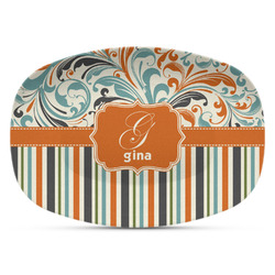 Orange Blue Swirls & Stripes Plastic Platter - Microwave & Oven Safe Composite Polymer (Personalized)