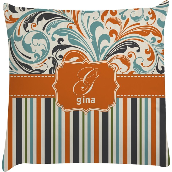 Custom Orange Blue Swirls & Stripes Decorative Pillow Case (Personalized)