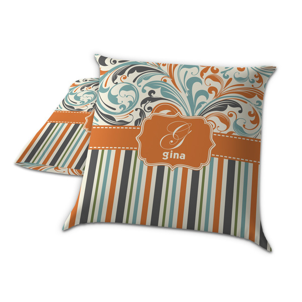 Orange Blue Swirls & Stripes Decorative Pillow Case - TWO