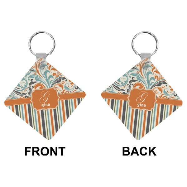 Orange Blue Swirls & Stripes Diamond Keychain (Front + Back)