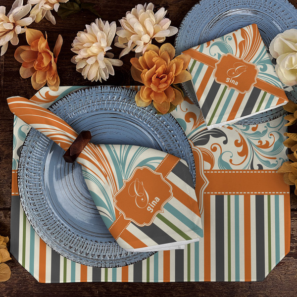 Orange Blue Swirls & Stripes Dining Set