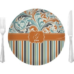 Orange Blue Swirls & Stripes Glass Lunch / Dinner Plate 10" (Personalized)